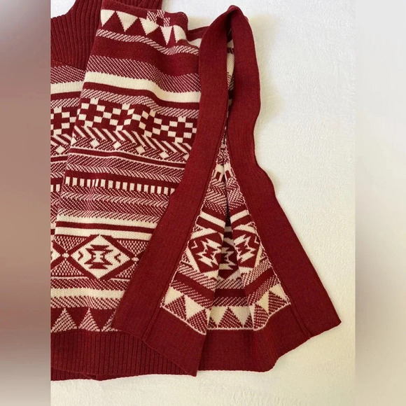 J Peterman Taos Poncho 100% Merino Wool Southwest Print Rust Turtleneck Cape - Picture 5 of 15